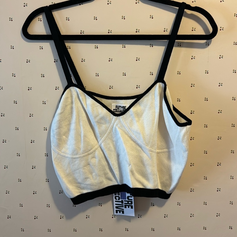 Future Collective crop knit top black and white nwt